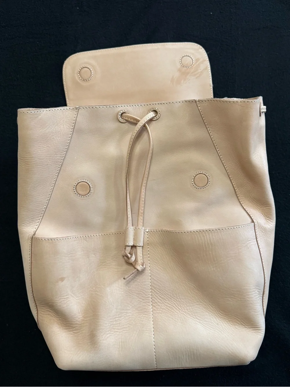 Consuela Cream Leather Backpack with Tassel Drawcord